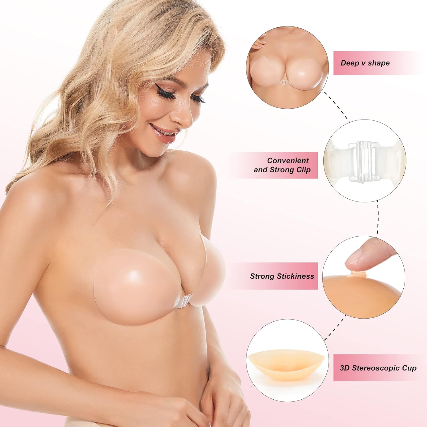 Strapless Bra Adhesive - Selbstklebender Push-Up BH, unsichtbarer Silikon-Trägerloser BH