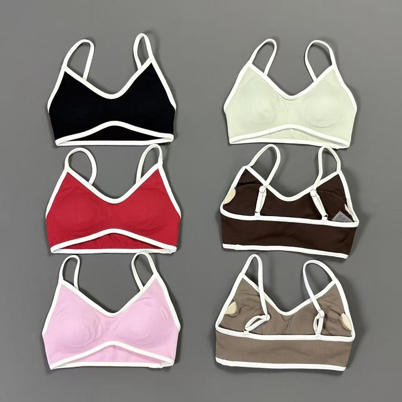 Sports Bra Racerback - Damen Kontrastlinien-Yoga-BH V-Ausschnitt Weißer Rand Dünne