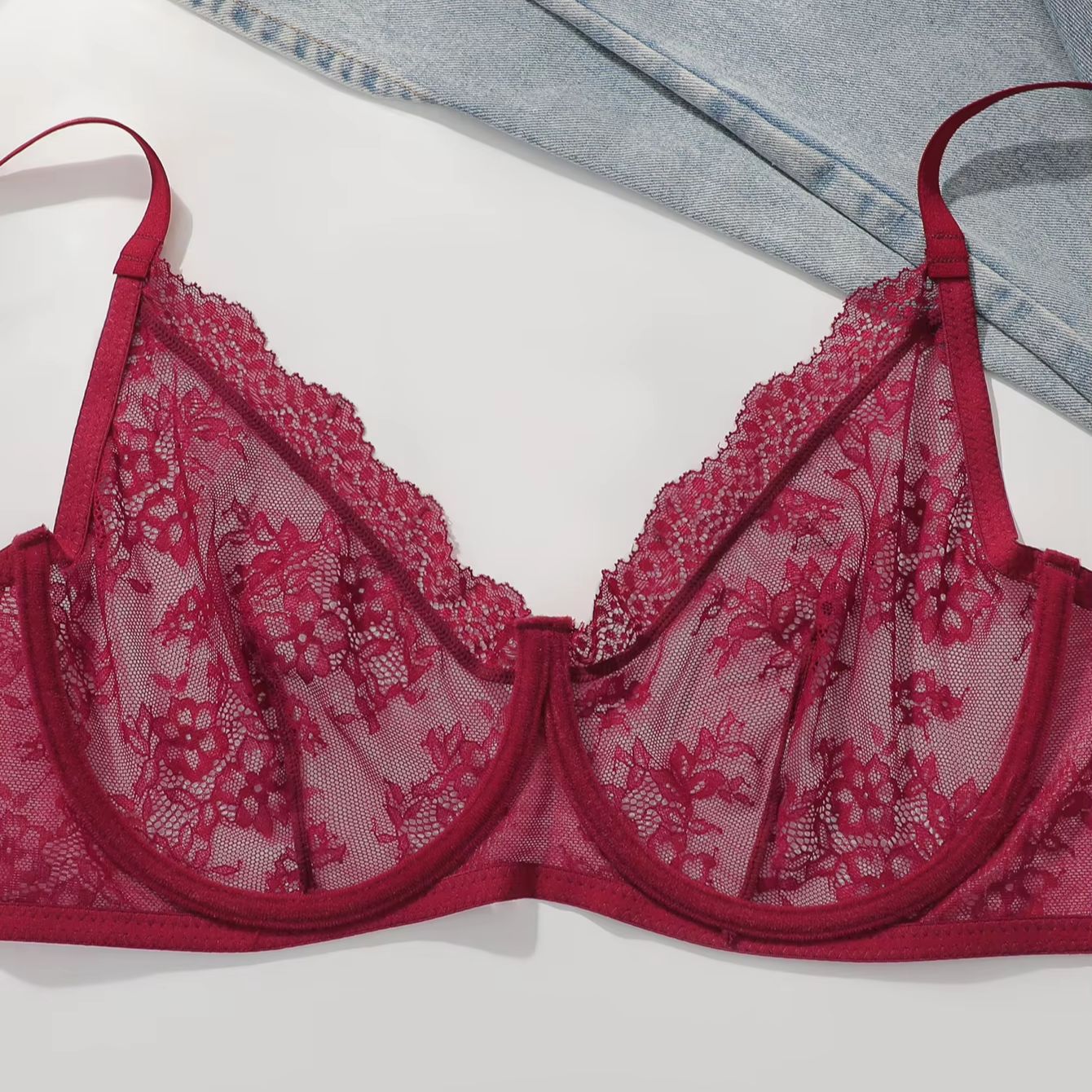 Damen Übergröße Roter Spitzen- – Sheer Bra Lace Bewertung und Preis